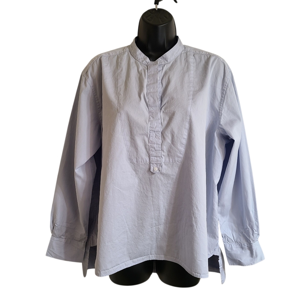 Spanx Blue Poplin Tuxedo Pullover Tunic Shirt L